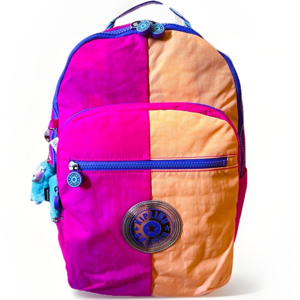 Kipling Seoul Large 15”Laptop Teavel Backpack ChromaPop Azalea Pink Orange NEW